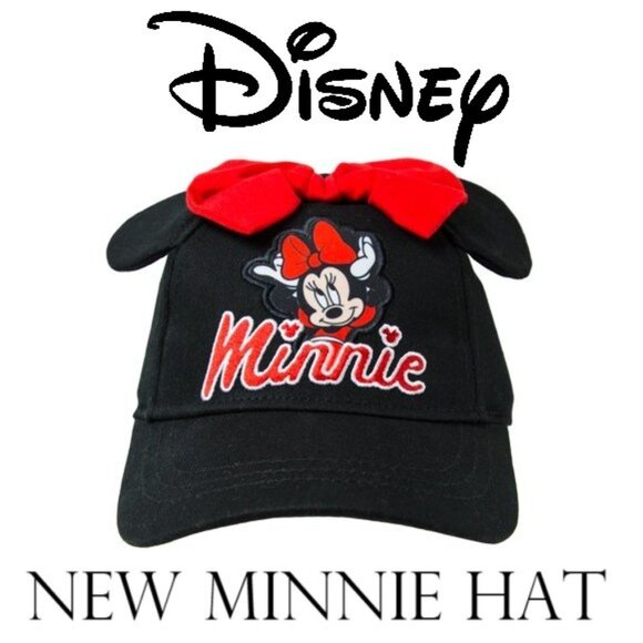 NEW Disney Minnie Mouse Hat Black Ears Black Bow Adjustable Girls Kids Baseball - Picture 1 of 7